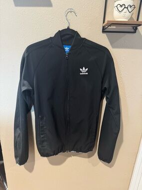 adidas Black Bomber Style Track Jacket with Trefoil Logo